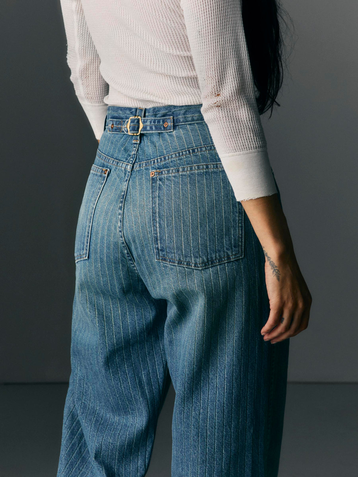 buckleback jean in washed indigo stripe
