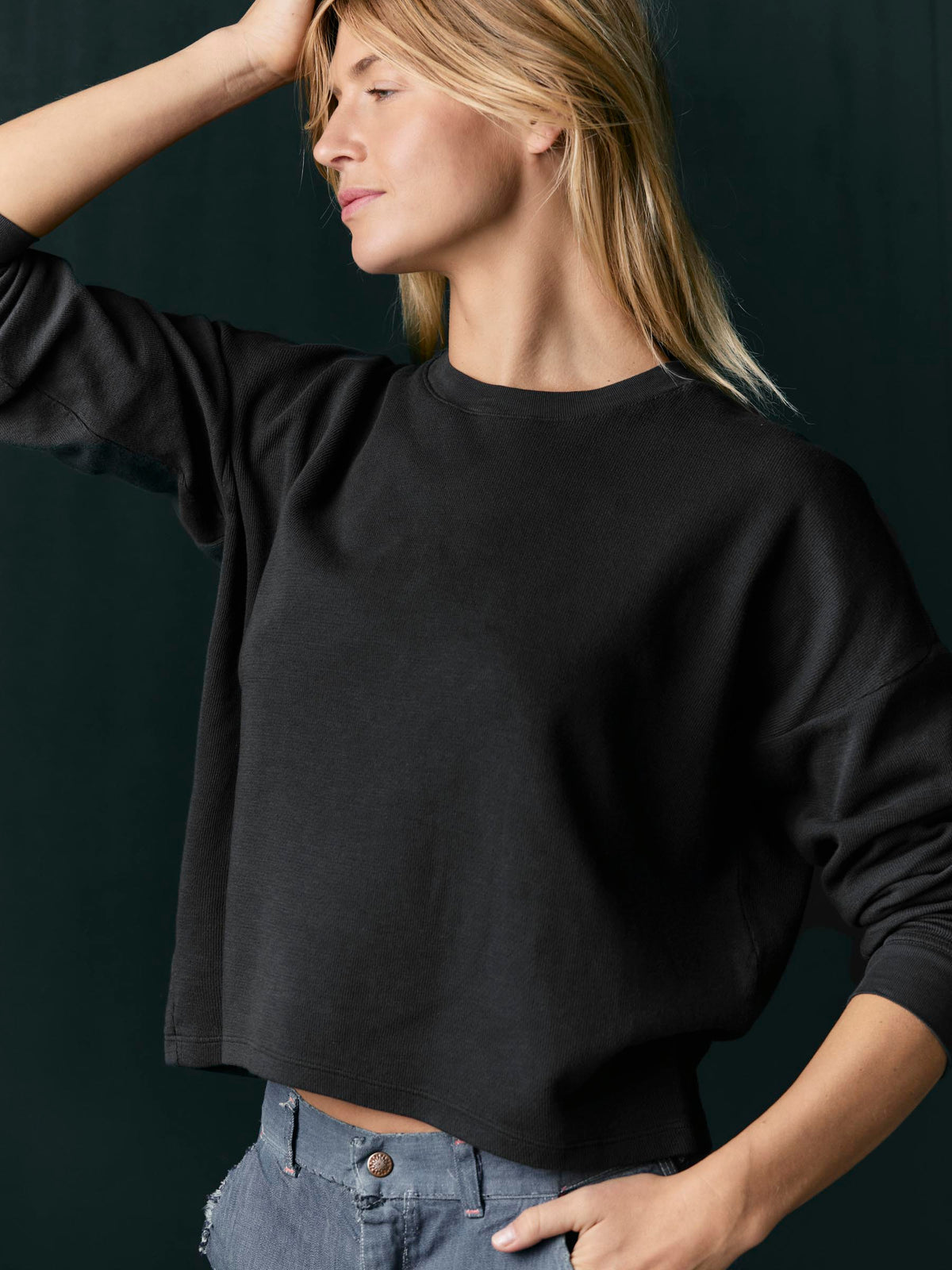 long sleeve midweight crew in faded black