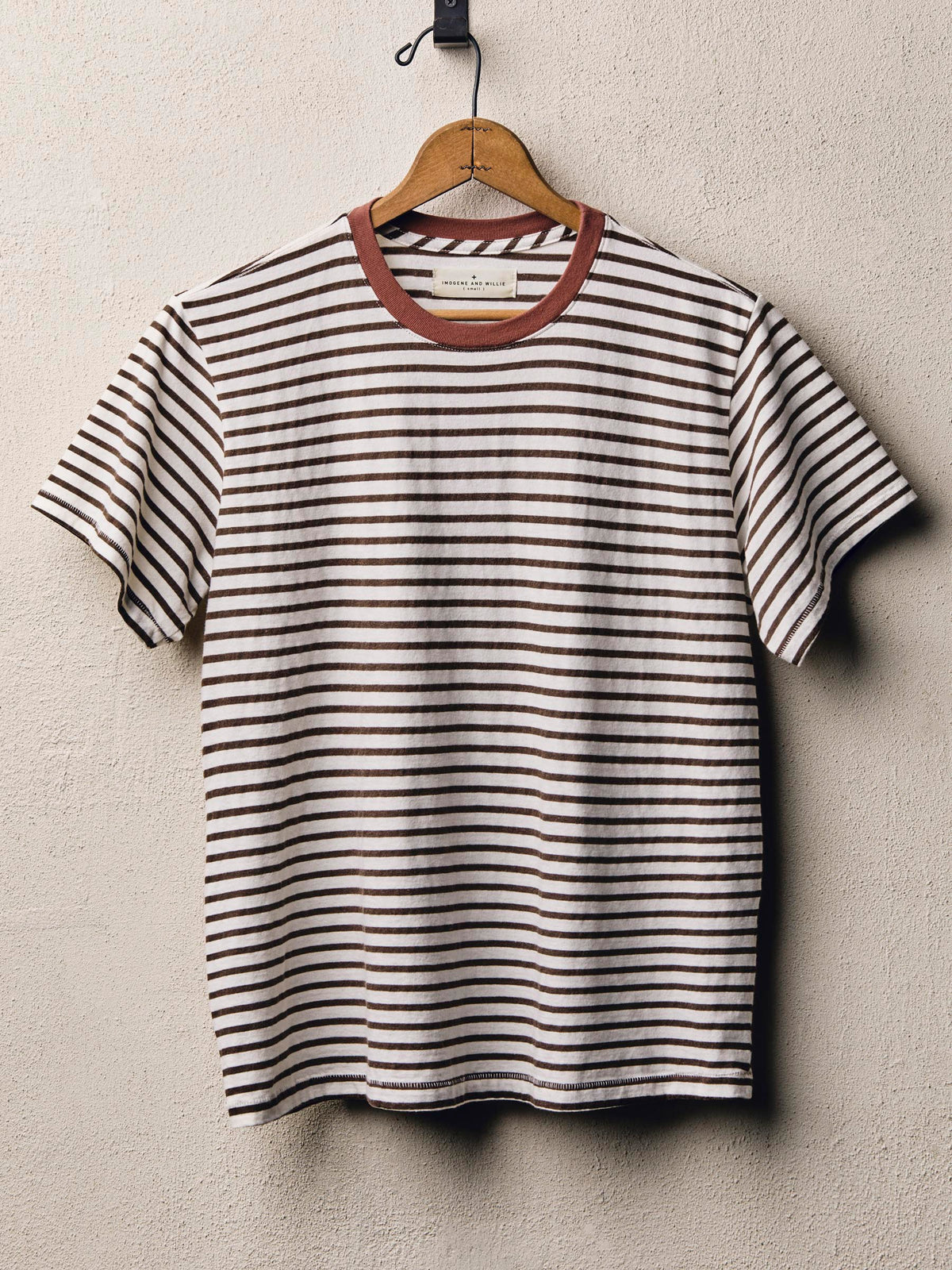 novel knit crew in brown stripe