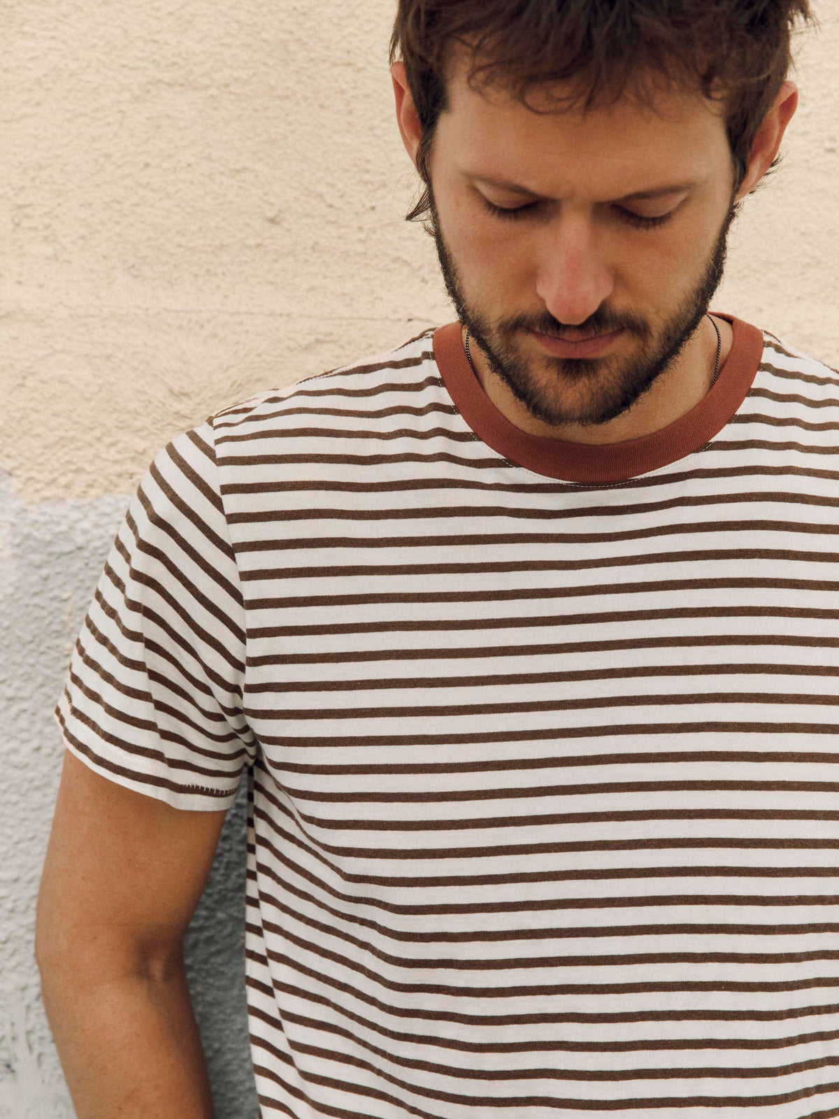 novel knit crew in brown stripe