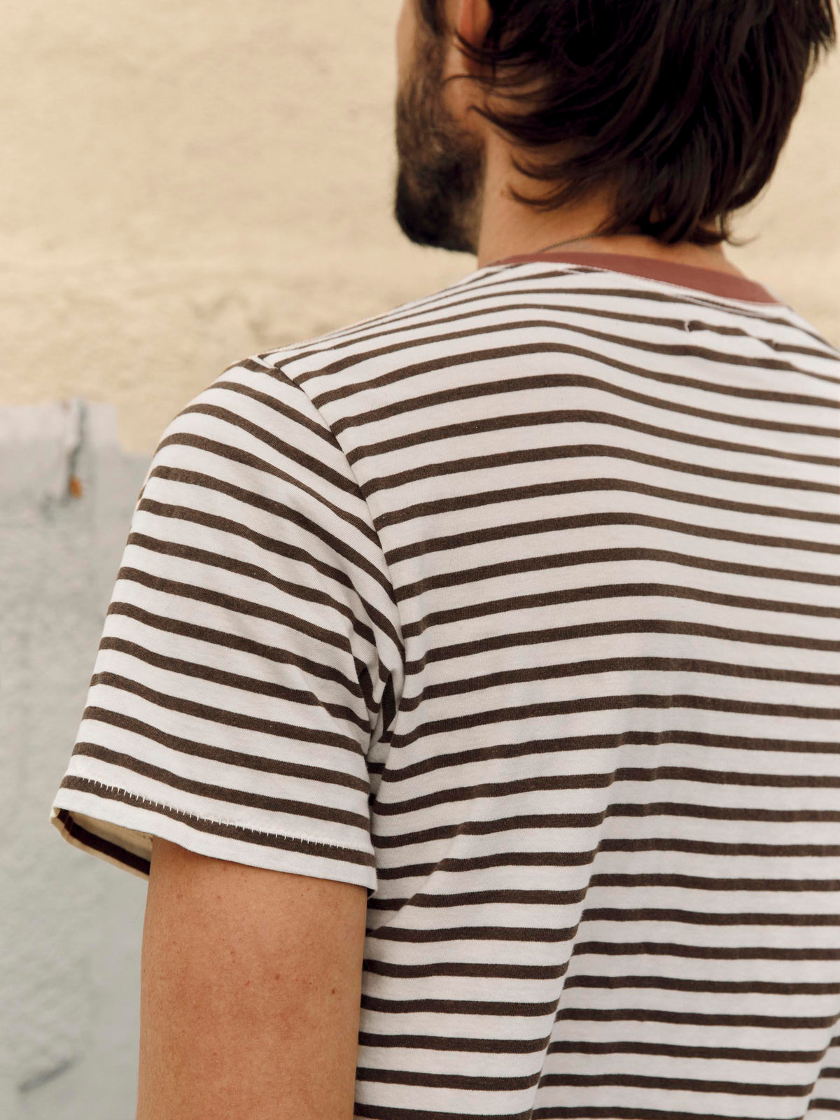 novel knit crew in brown stripe